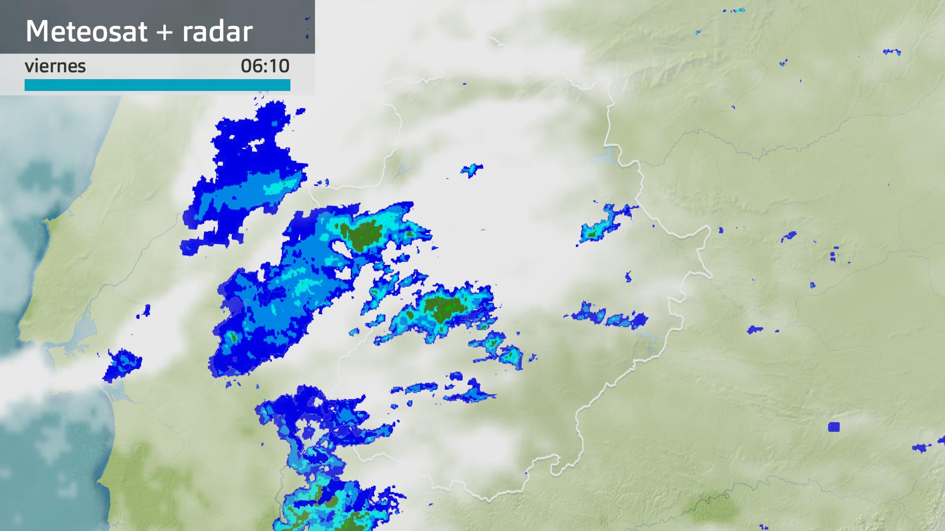 Imagen del Meteosat + radar meteorológico viernes 6 de febrero 6 h.