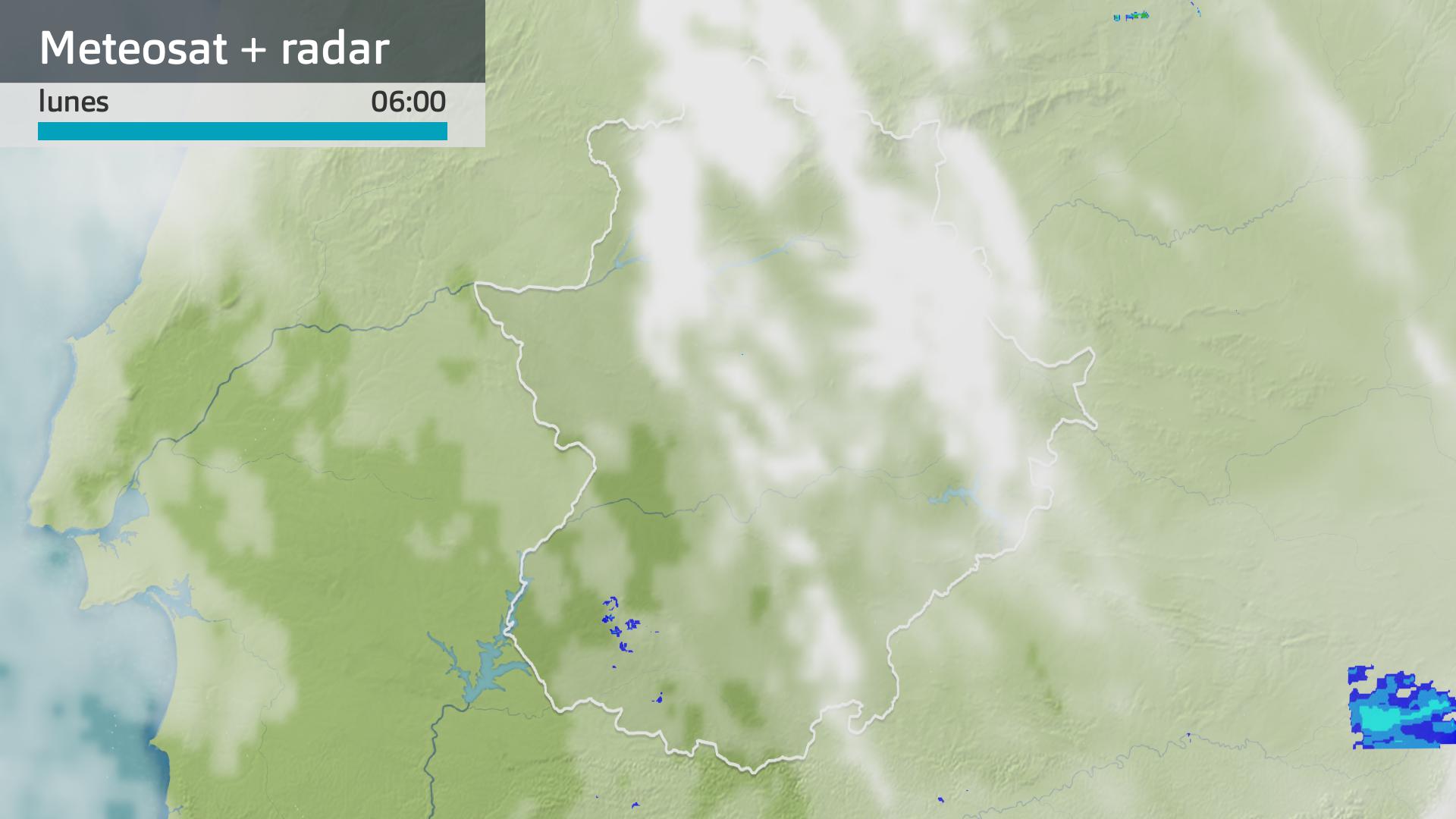 Imagen del Meteosat + radar meteorológico lunes 9 de febrero 6 h.
