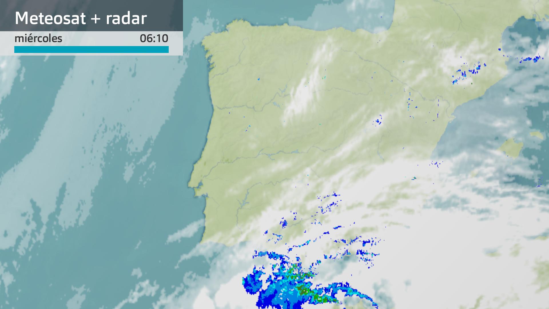 Imagen del Meteosat + radar meteorológco miércoles 4 de marzo 6:10 h.