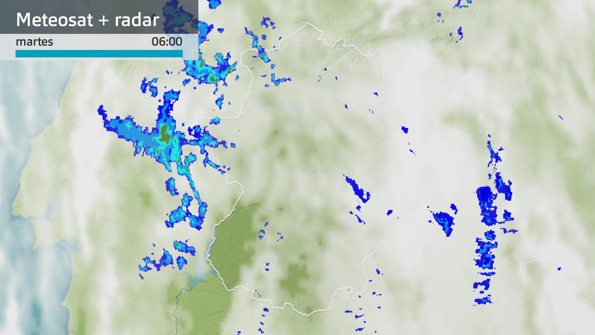 Imagen del Meteosat + radar meteorológico martes 7 de abril 6 h.