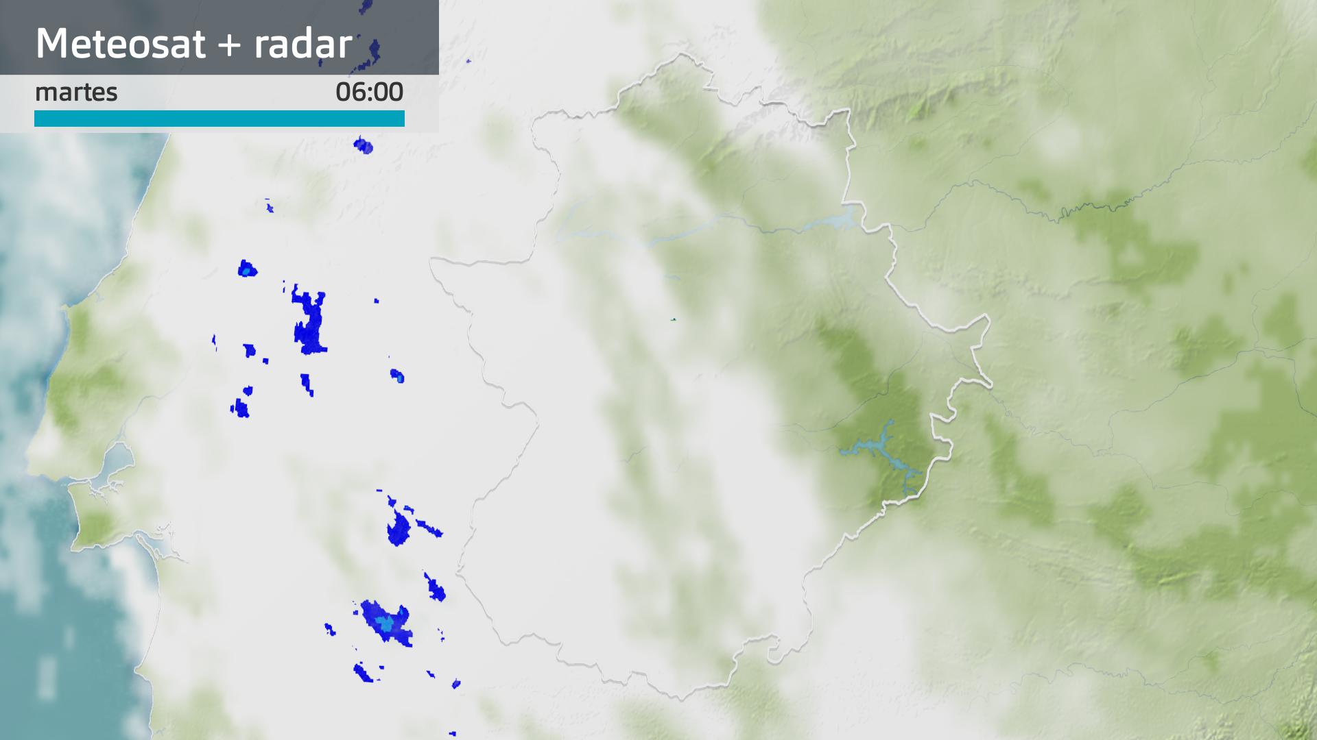 Imagen del Meteosat + radar meteorológico martes 21 de abril 6 h.