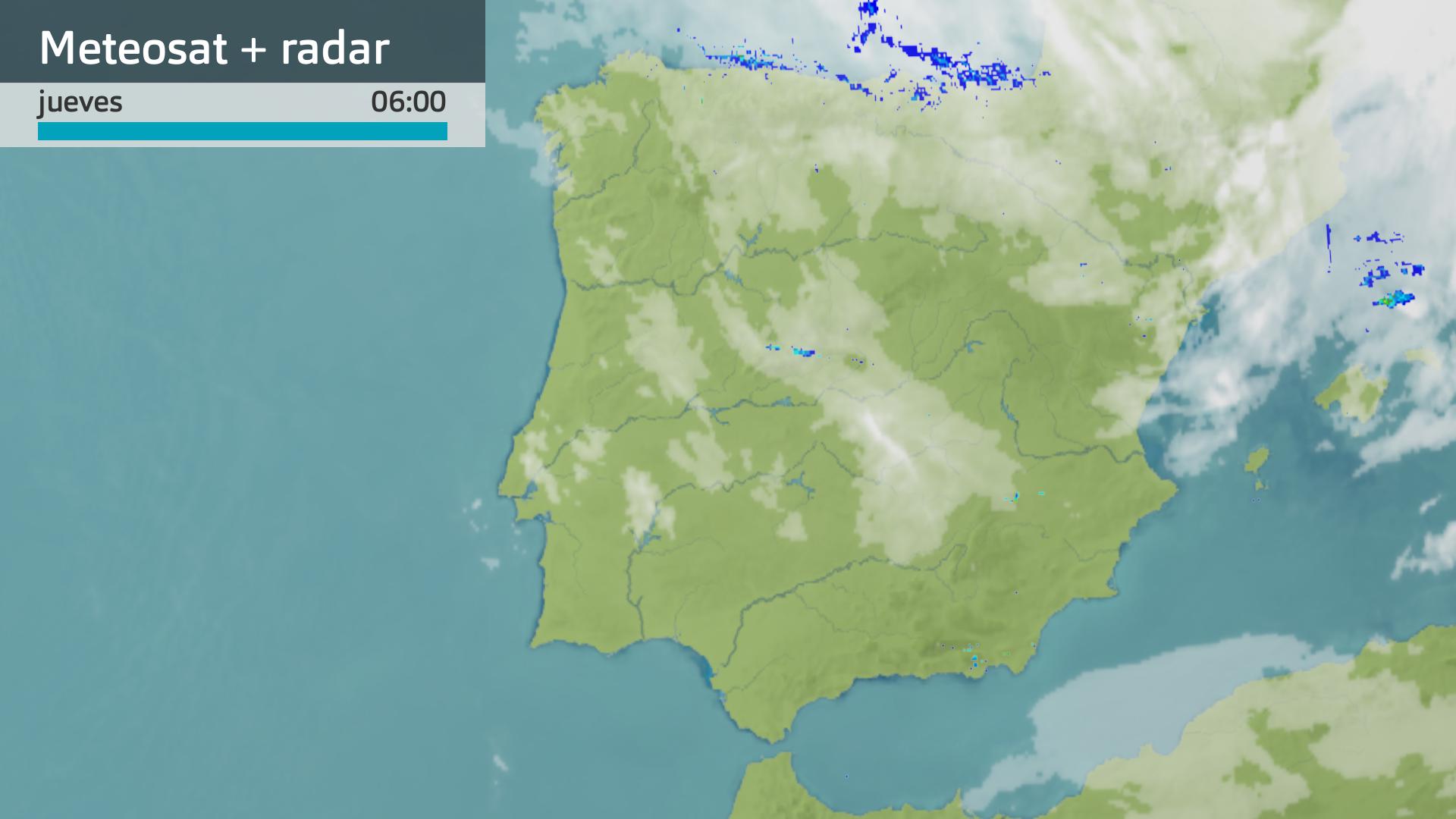 Imagen del Meteosat + radar meteorológico jueves 12 de septiembre 6 h.