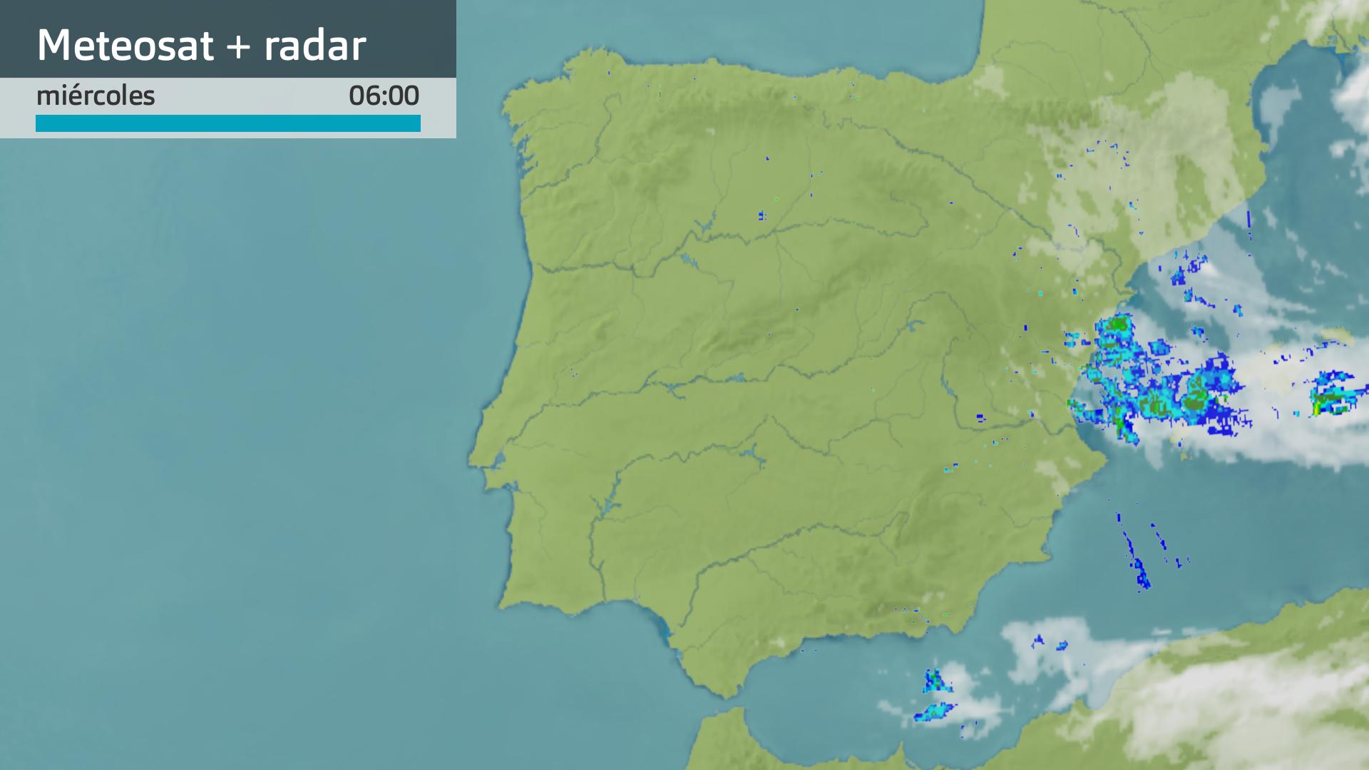 Imagen del Meteosat + radar meteorológico miércoles 18 de septiembre 6 h.