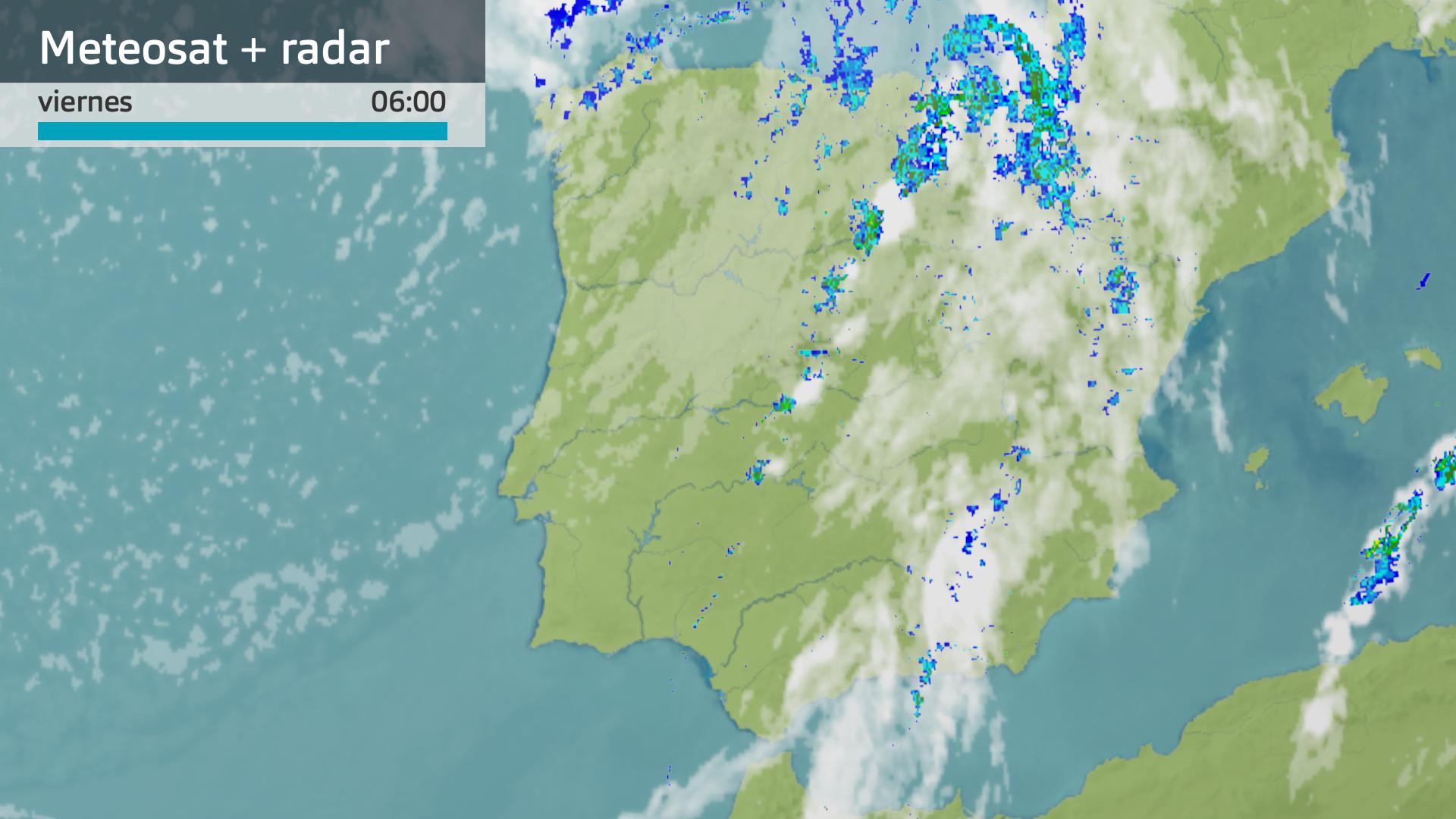 Imagen del Meteosat + radar meteorológico viernes 25 de octubre 6 h.