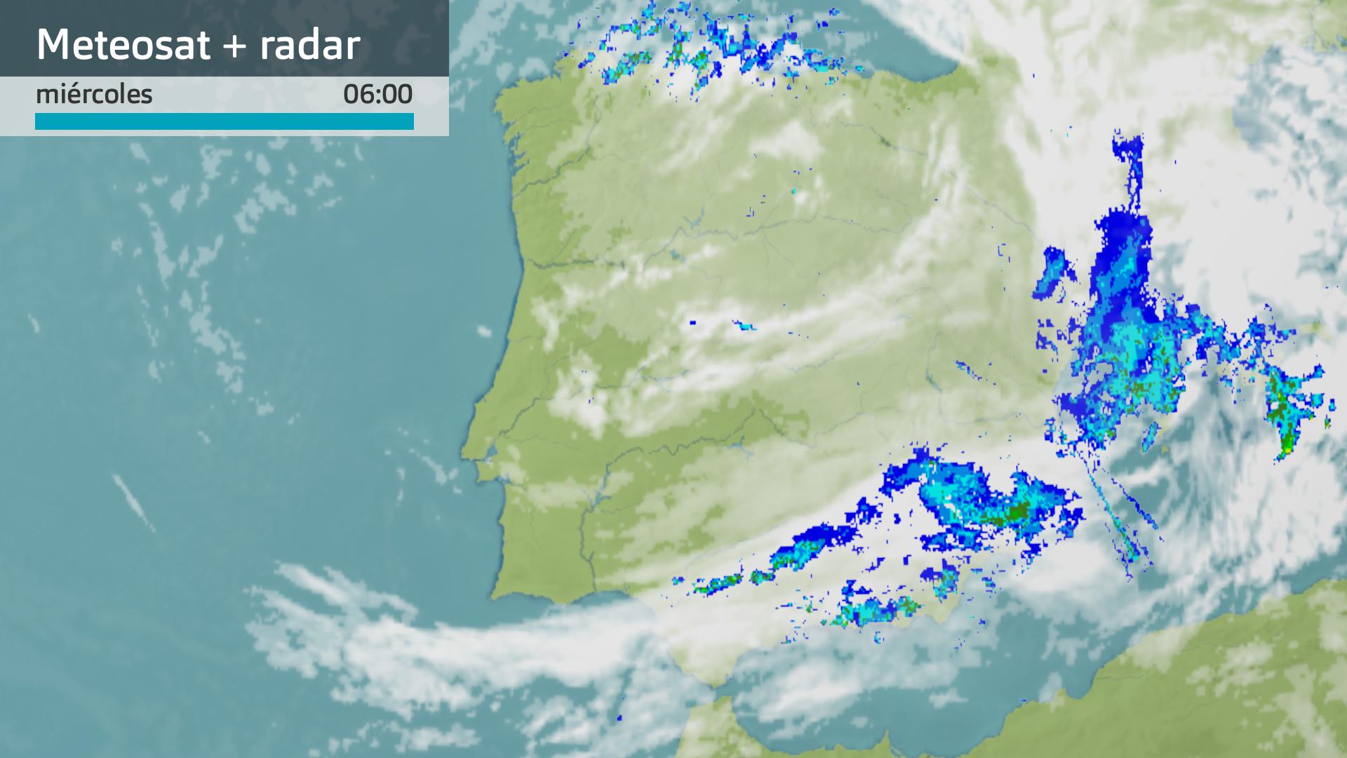 Imagen del Meteosat + radar meteorológico miércoles 13 de noviembre 6 h.