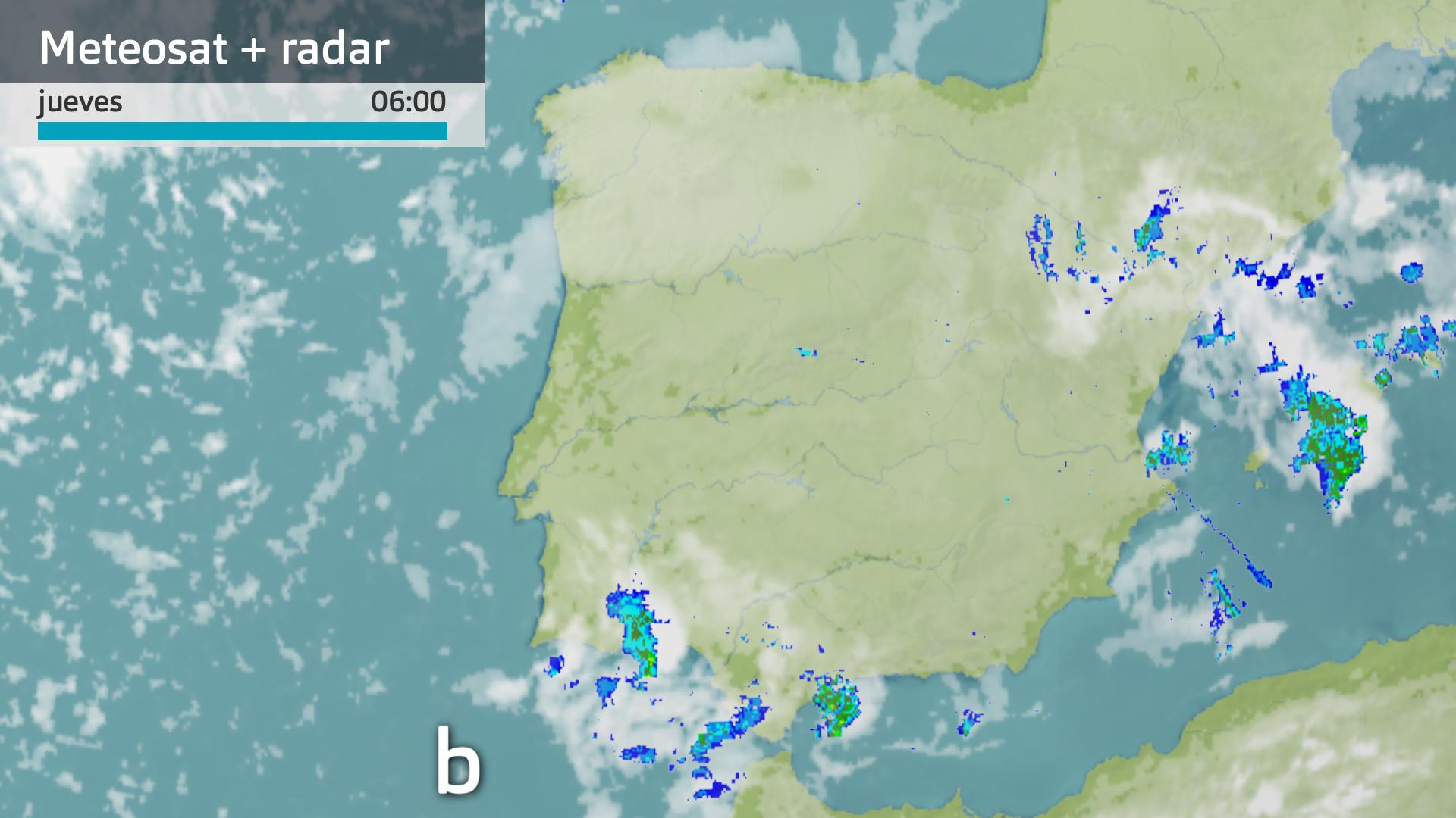 Imagen del Meteosat + radar meteorológico jueves 12 de diciembre 6 h.