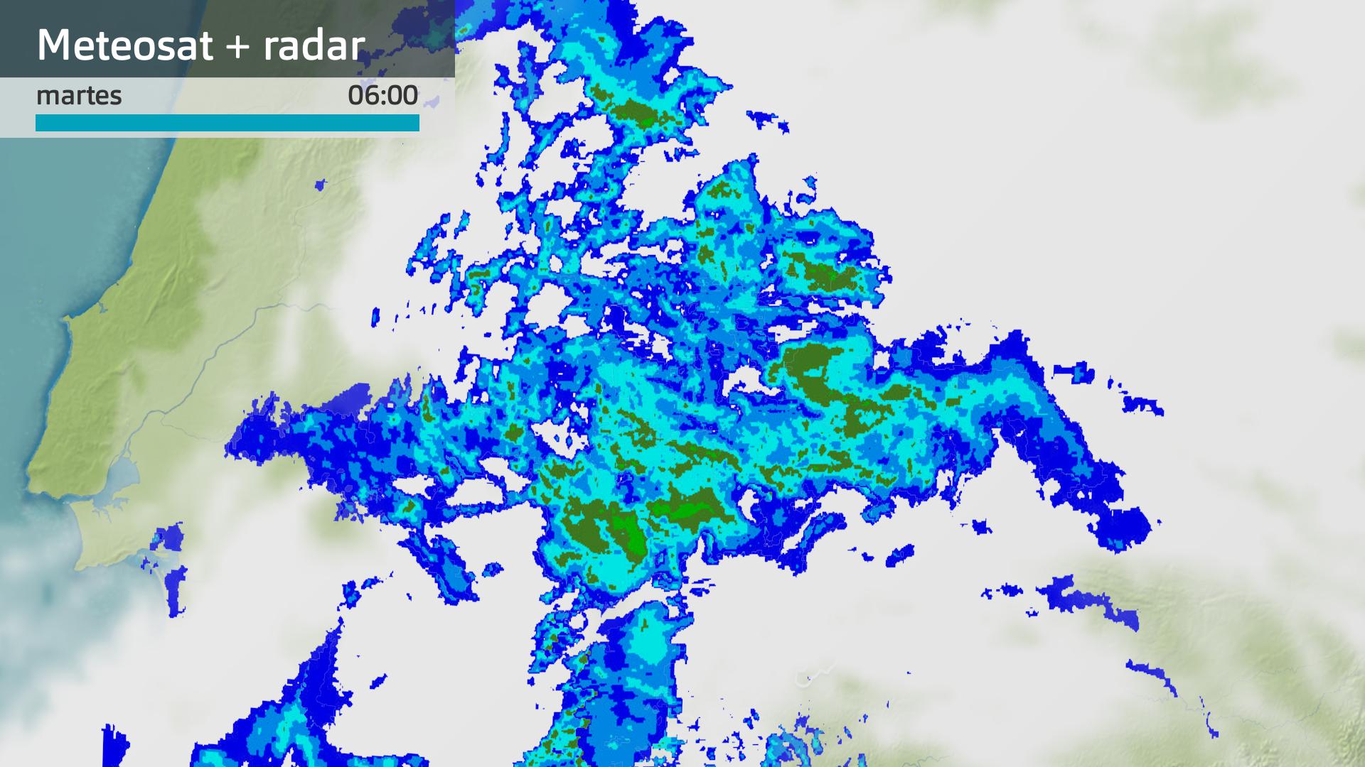 Imagen del Meteosat + radar meteorológico martes 21 de enero 6 h.