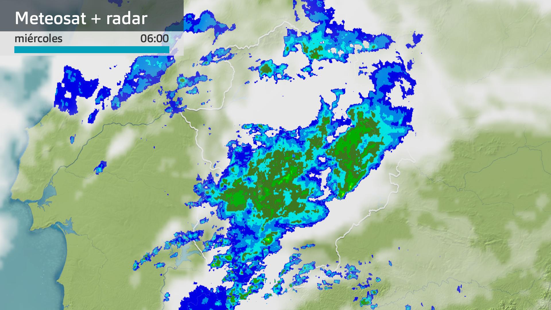 Imagen del Meteosat + radar meteorológico miércoles 22 de enero 6 h.