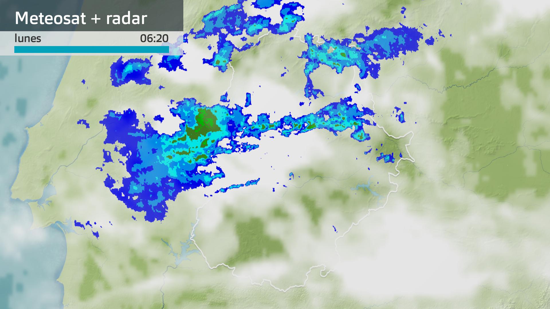 Imagen del Meteosat + radar meteorológico lunes 27 de enero 6:20 h.