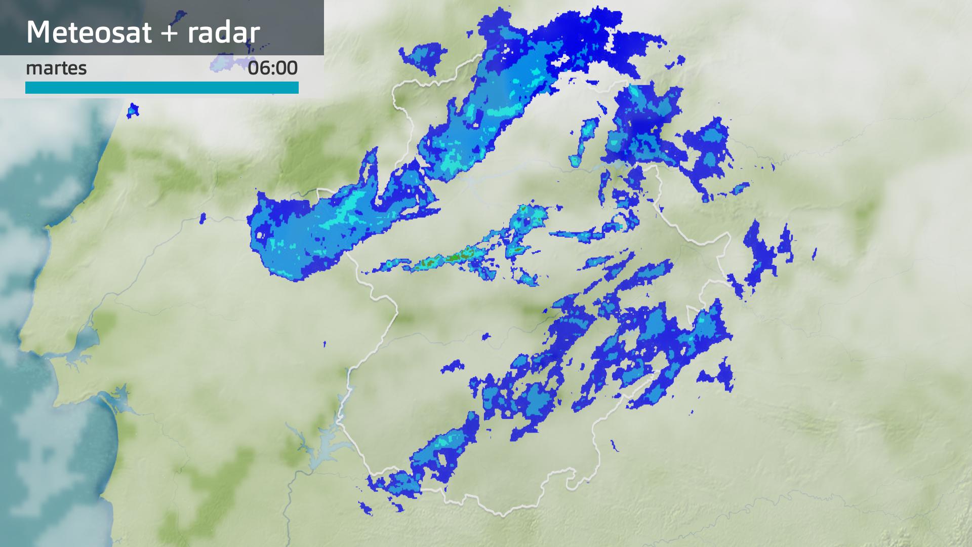 Imagen del Meteosat + radar meteorológico martes 28 de enero 6 h.