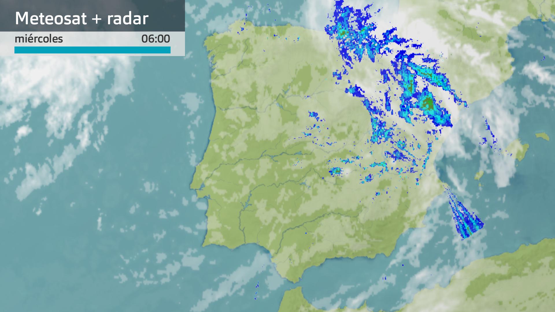 Imagen del Meteosat + radar meteorológico miércoles 12 de febrero