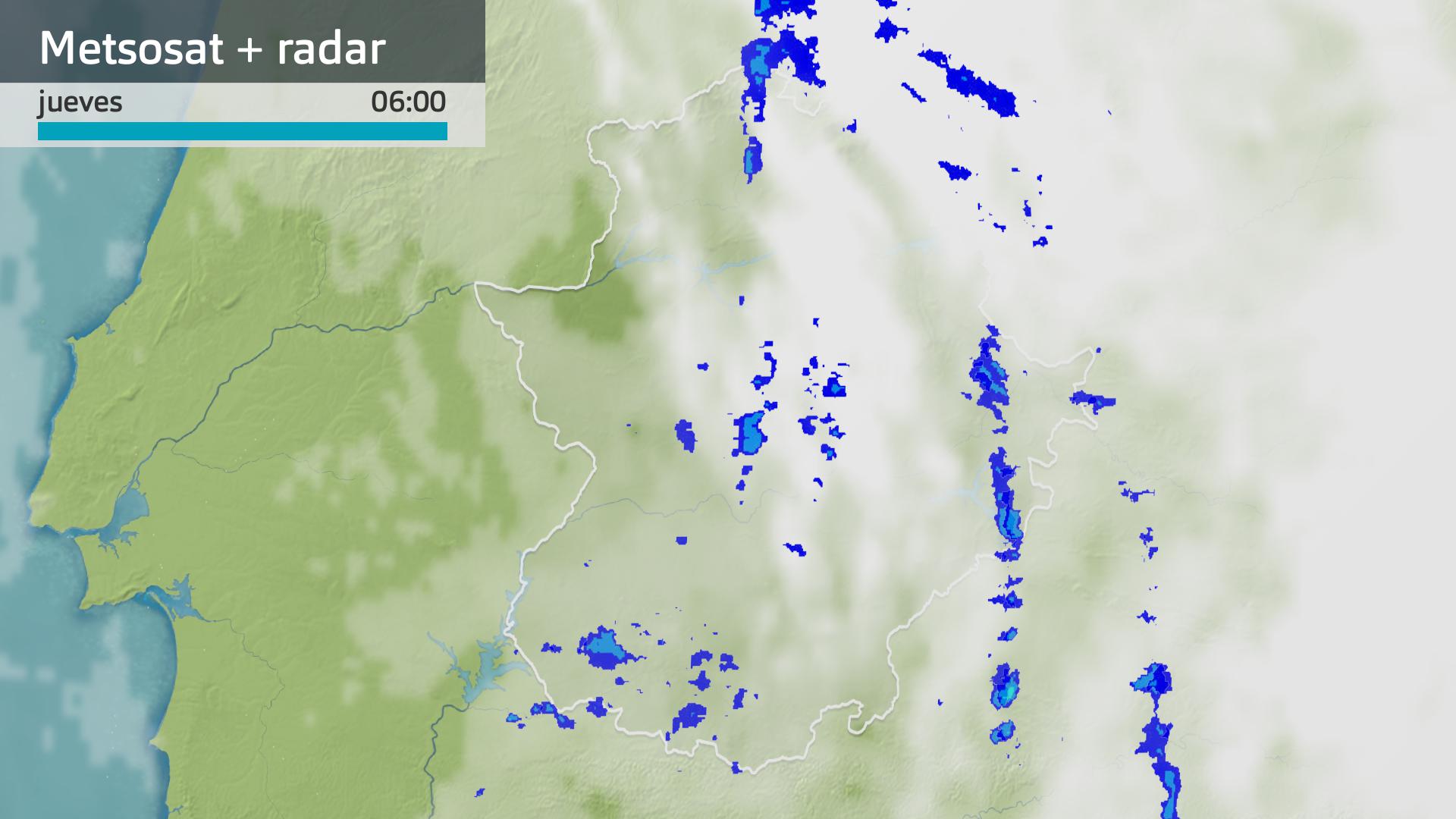 Imagen del Meteosat + radar meteorológico jueves 27 de febrero 6 h.