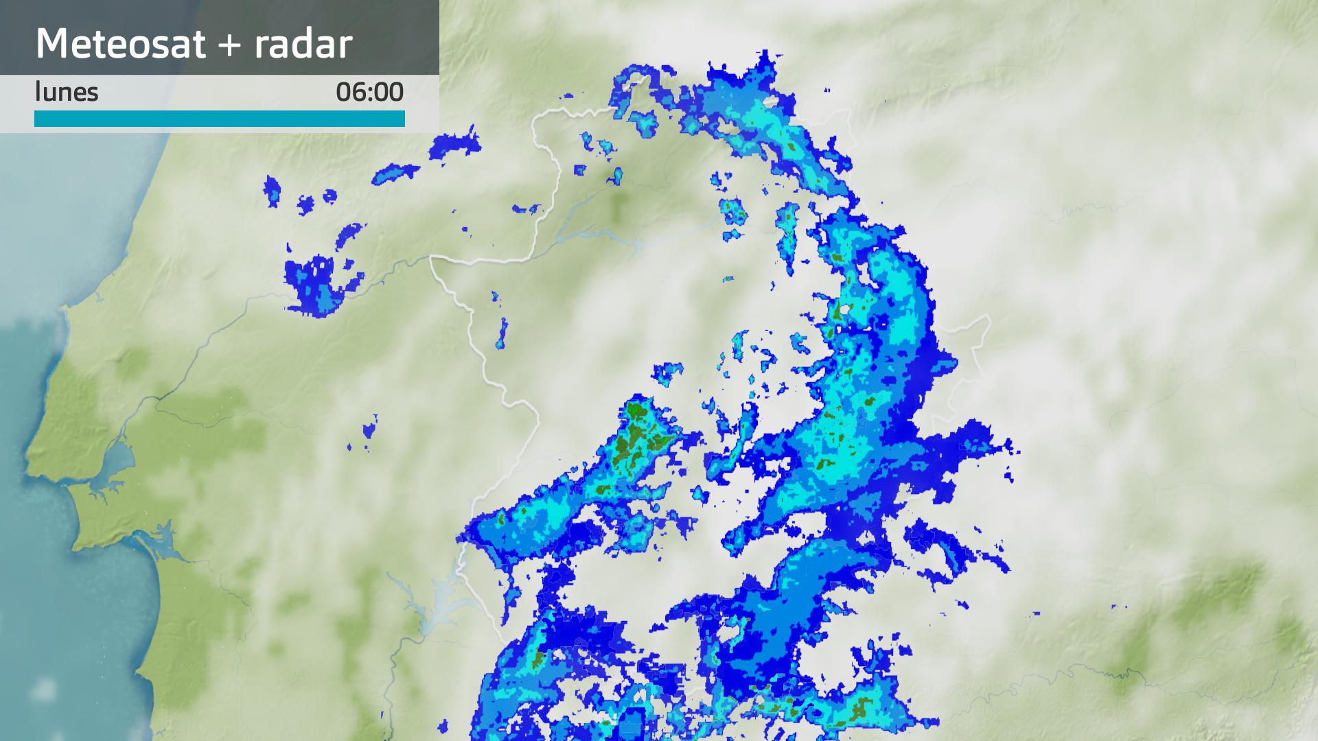 Imagen del Meteosat + radar meteorológico lunes 3 de marzo 6 h.