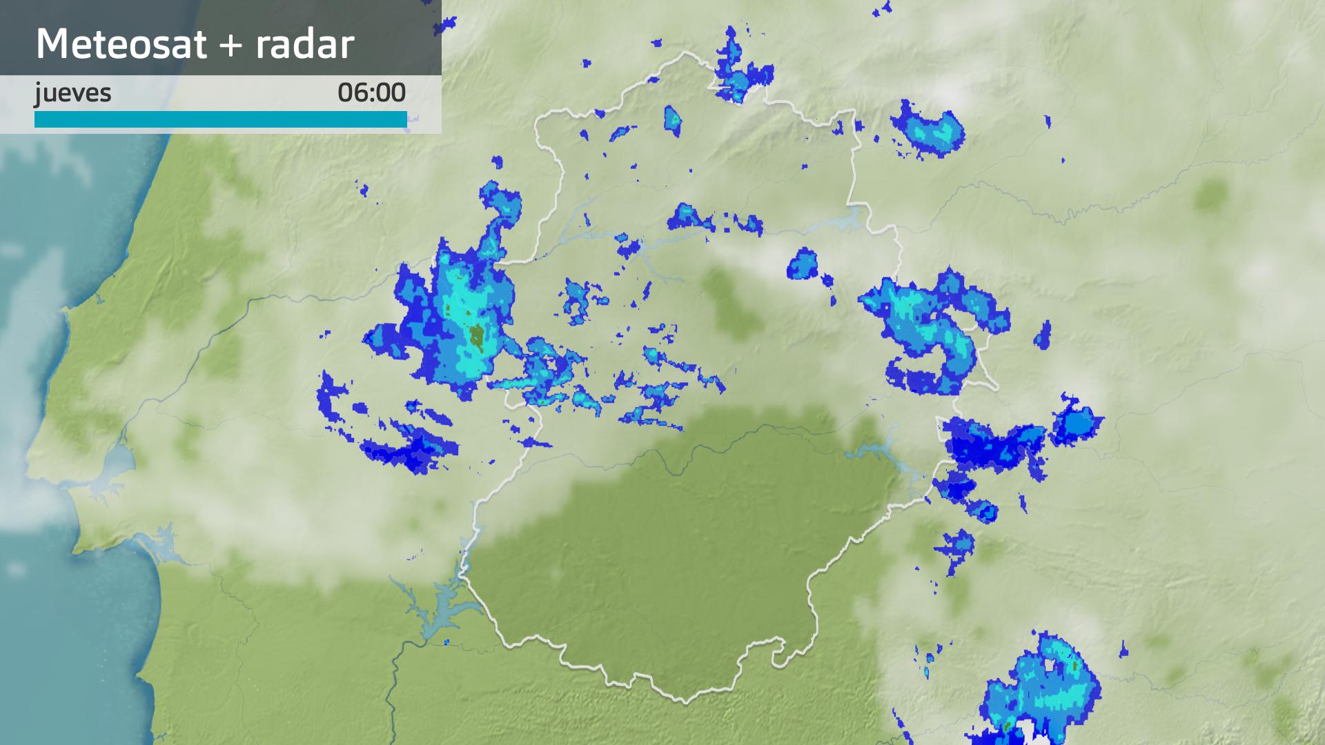 Imagen del Meteosat + radar meteorológico jueves 6 de marzo 6 h.