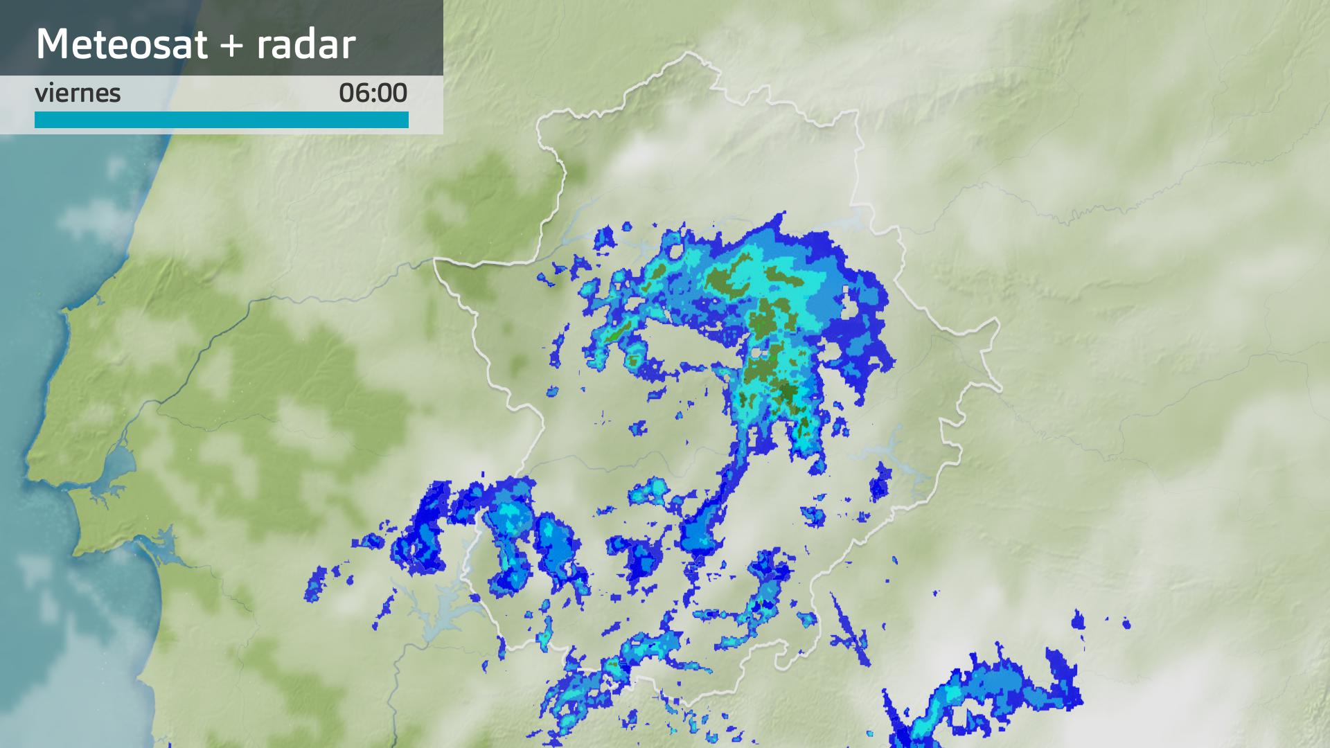 Imagen del Meteosat + radar meteorológico viernes 14 de marzo 6 h.