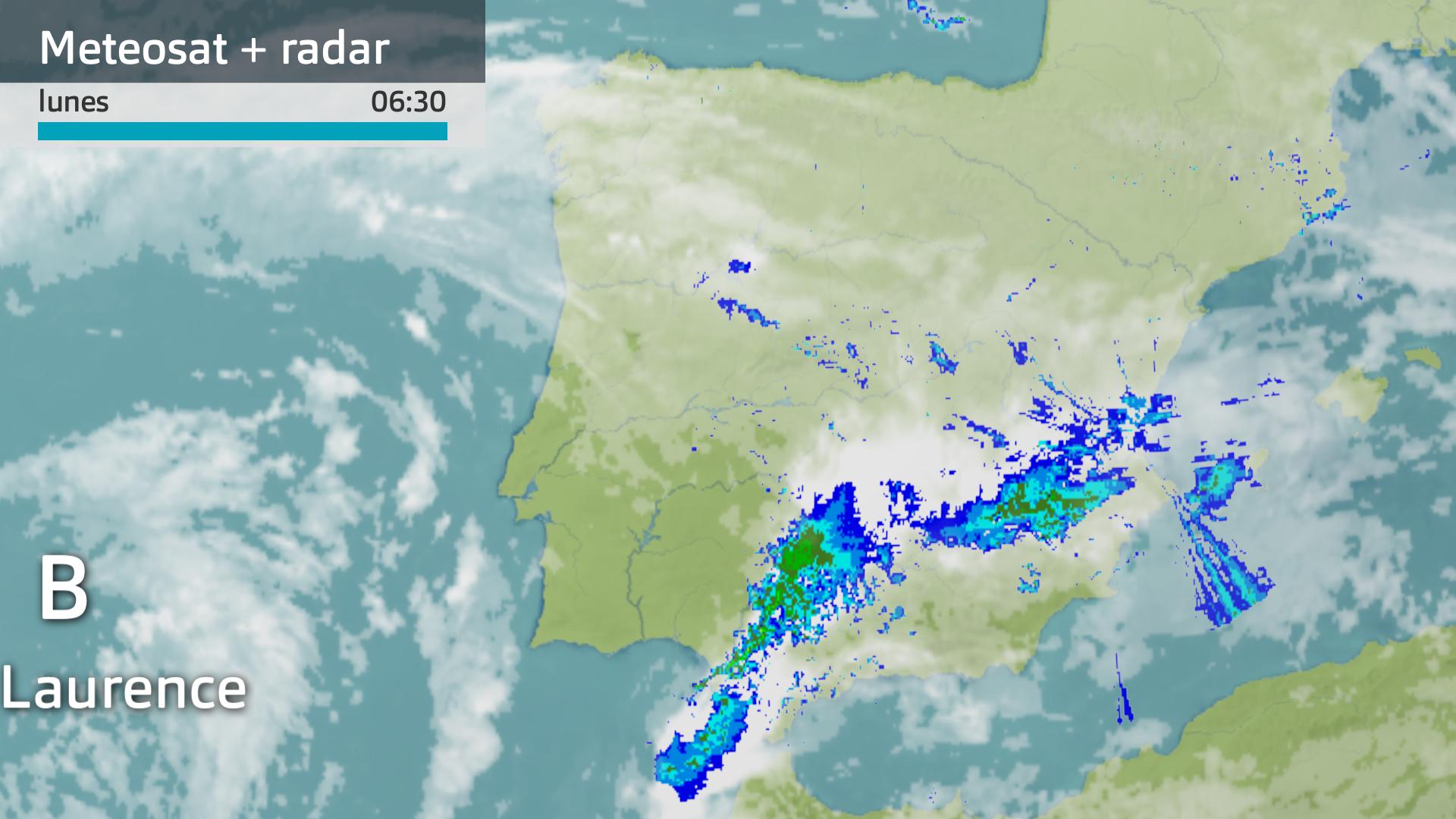 Imagen del Meteosat + radar meteorológico lunes 17 de marzo 6:30 h.