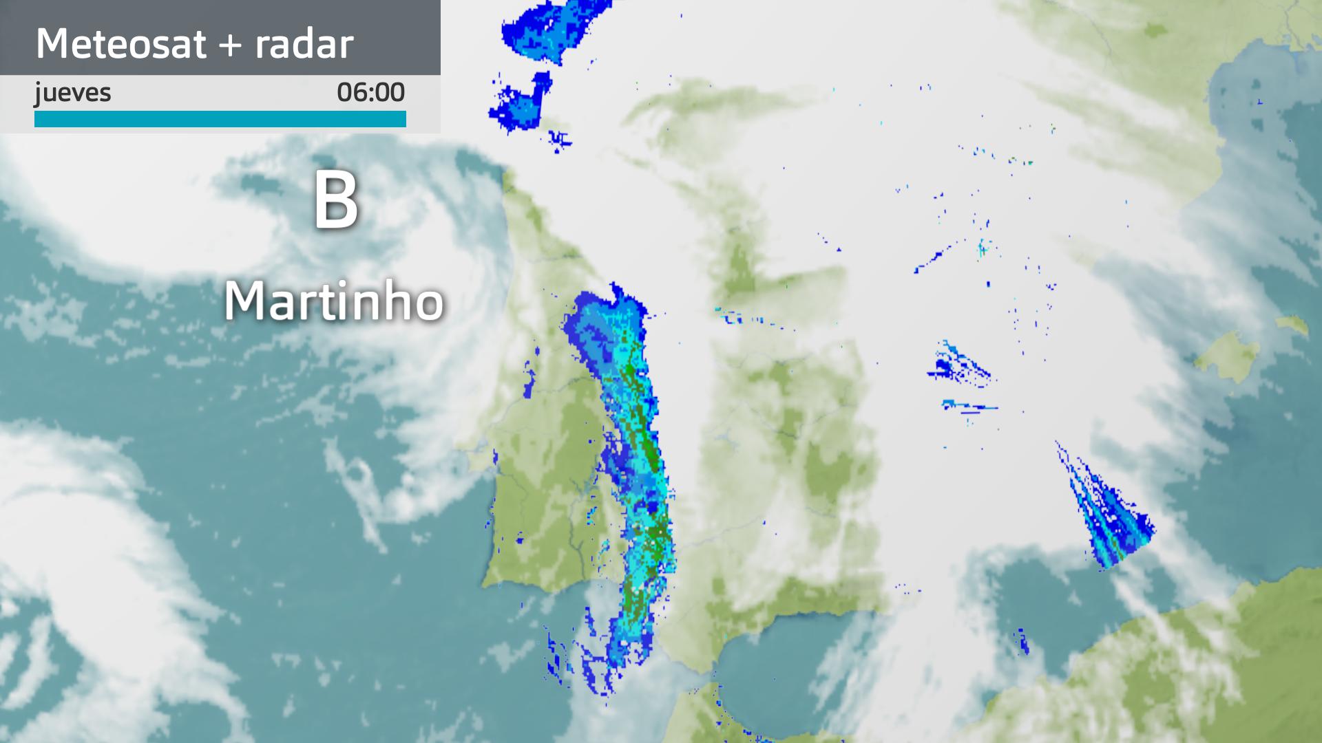 Imagen del Meteosat + radar meteorológico jueves 20 de marzo 6 h.