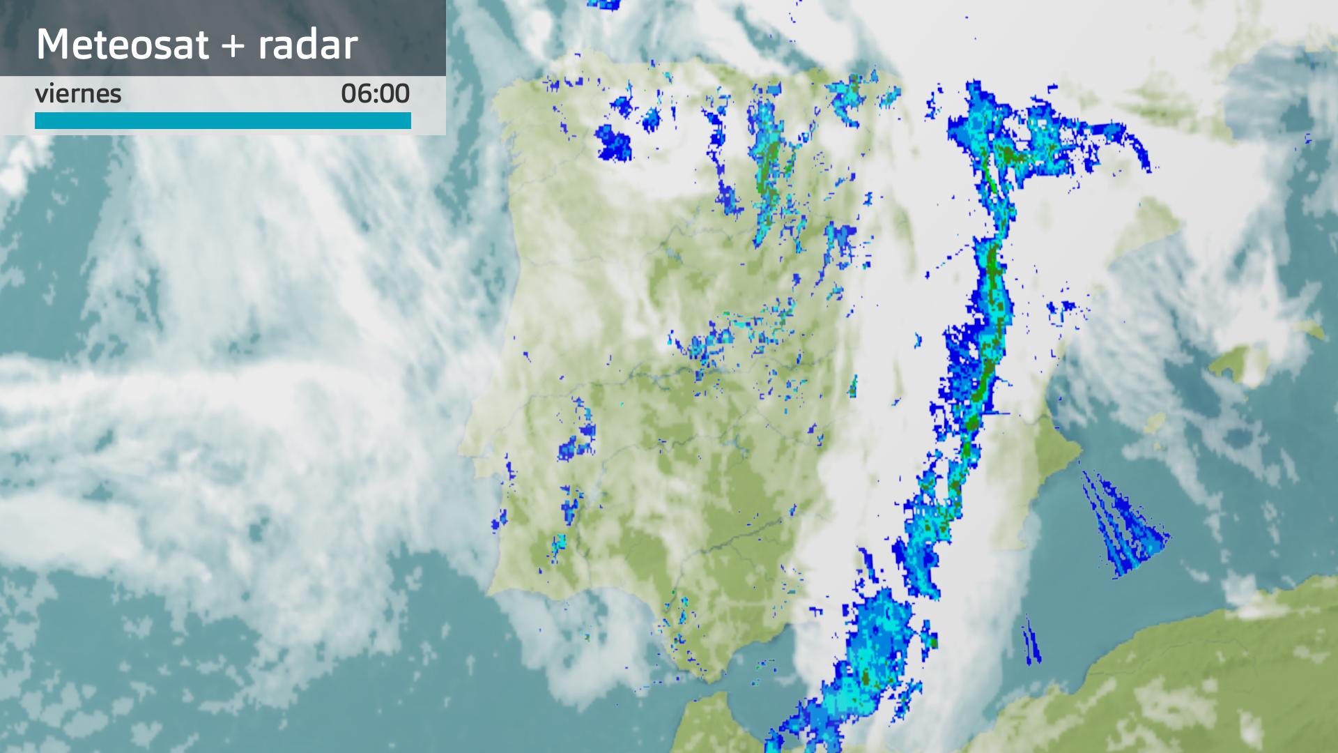 Imagen del Meteosat + radar meteorológico viernes 21 de marzo 6 h.