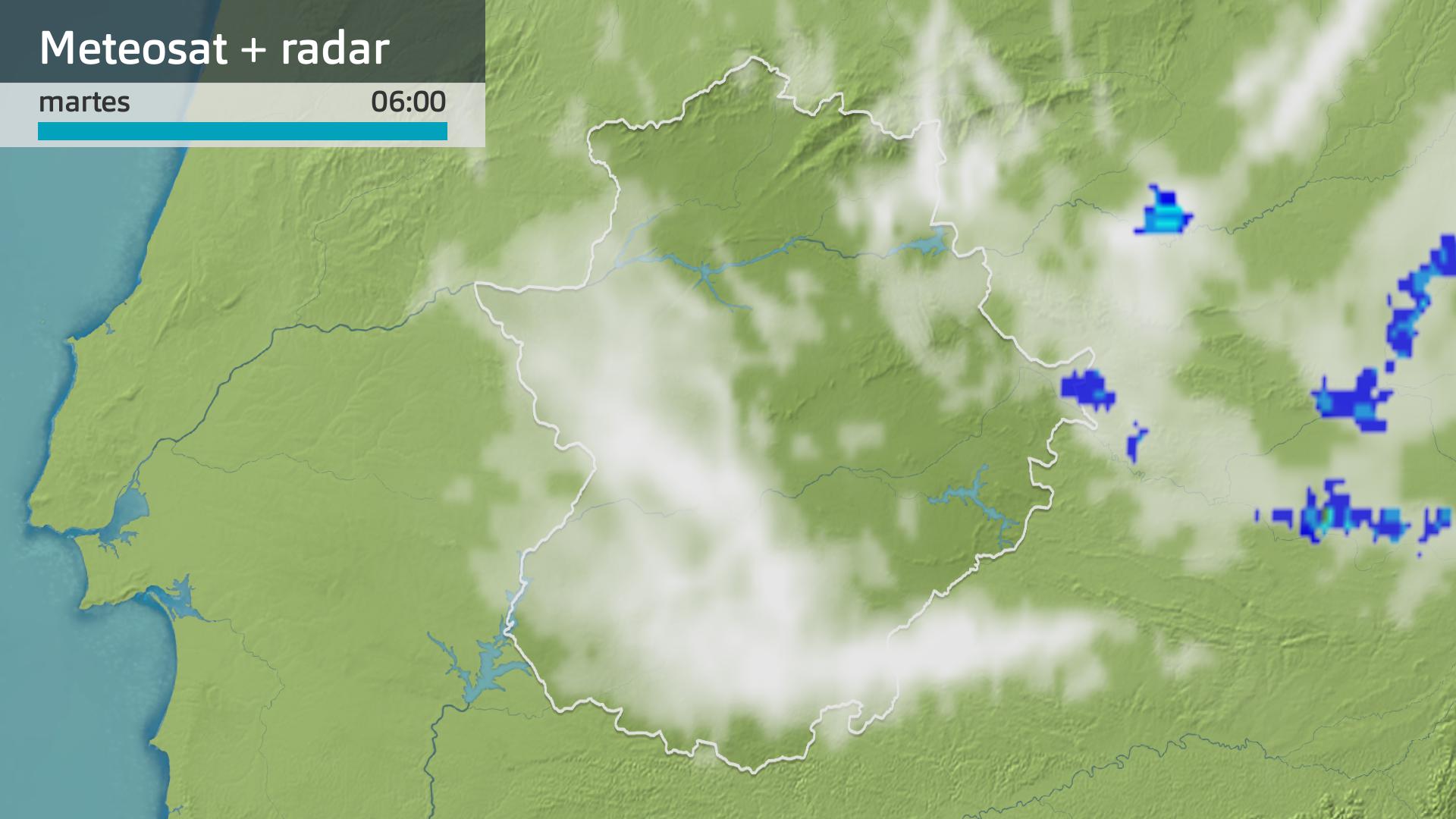 Imagen del Meteosat + radar meteorológico martes 17 de junio 6 h.