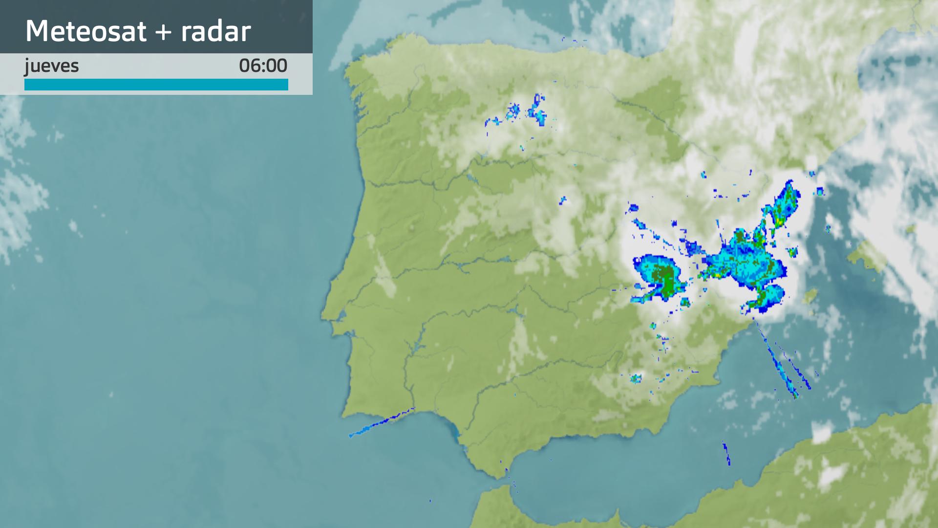 Imagen del Meteosa + radar meteorológico jueves 9 de octubre 6 h.