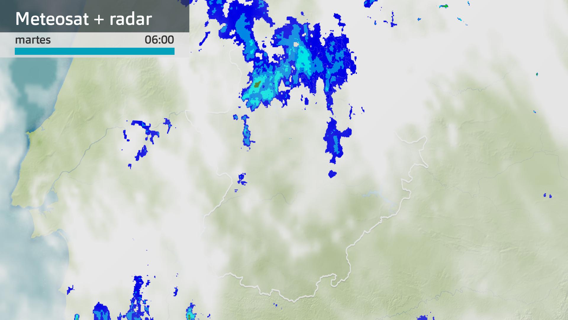 Imagen del Meteosat + radar meteorológico martes 23 de diciembre 6 h.