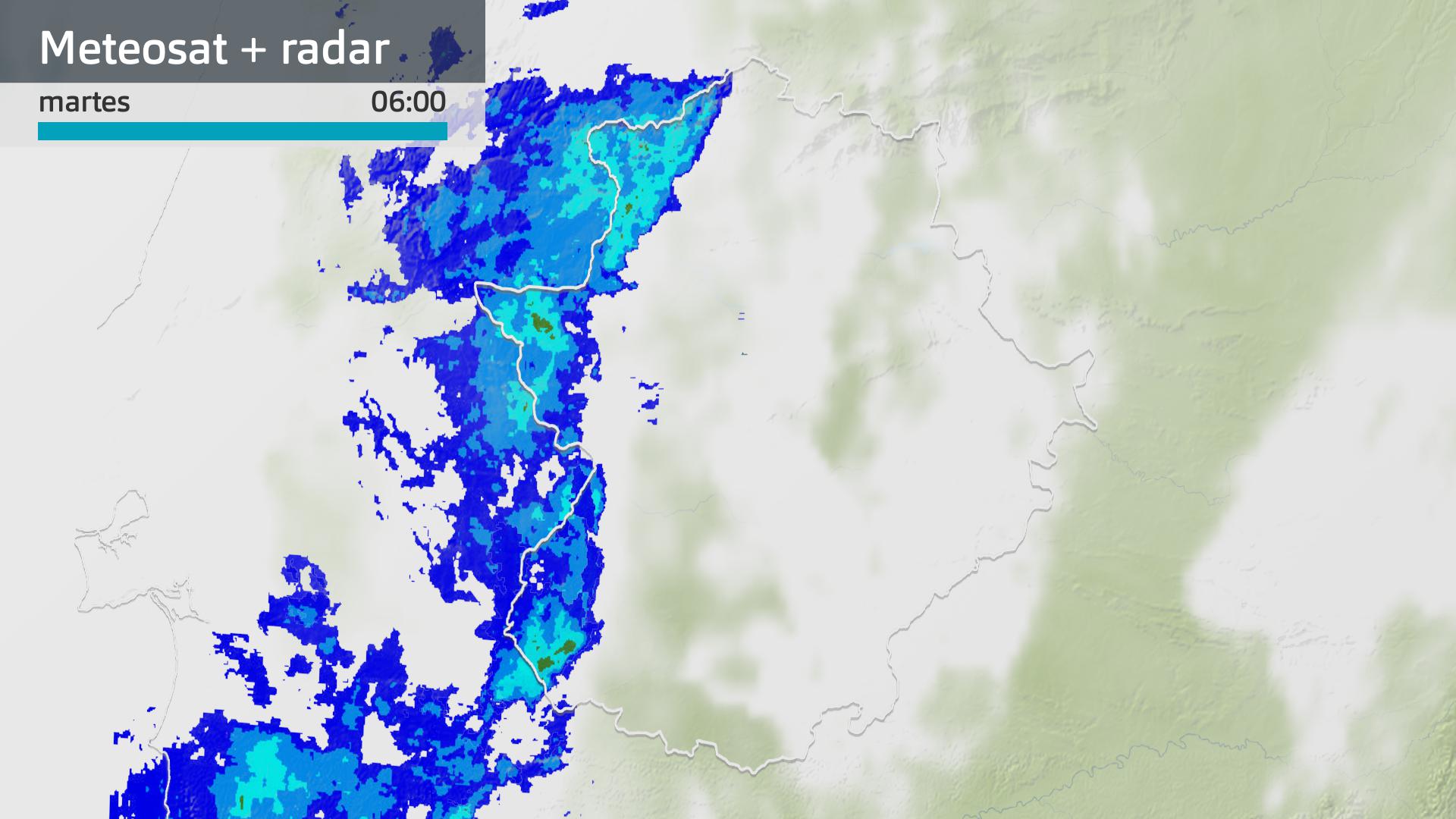 Imagen del Meteosat + radar meteorológico martes 13 de enero 6 h.