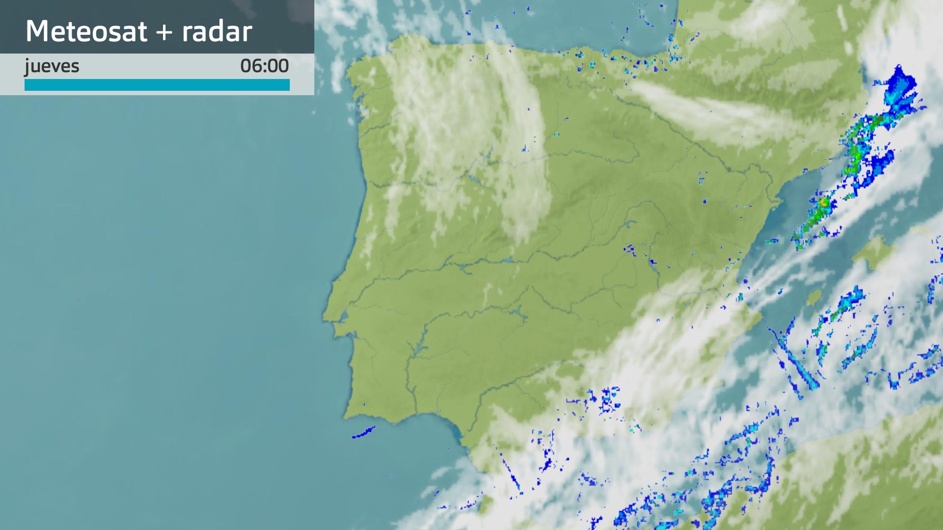 Imagen del Meteosat + radar meteorológico jueves 24 de julio 6 h.