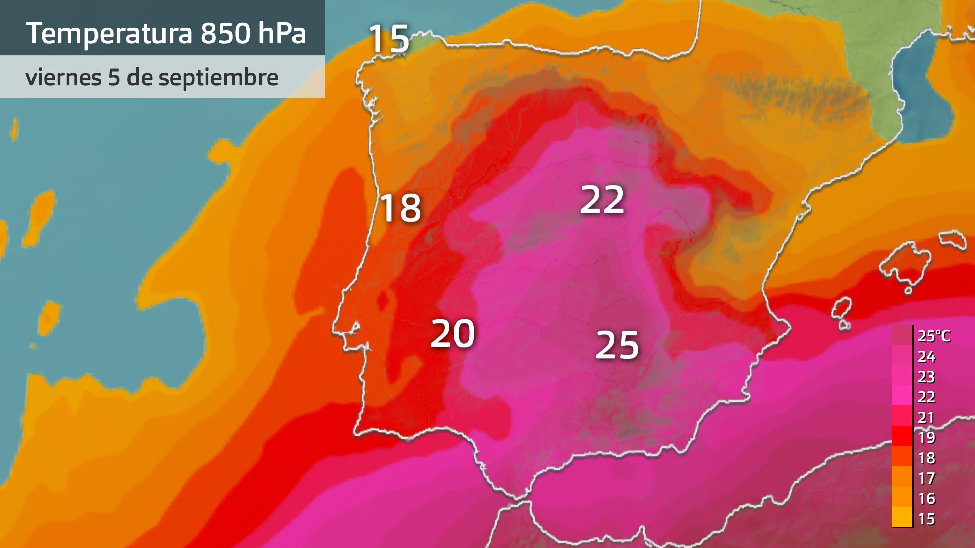 Temperatura a 850 hPa (1500 metros de altura)