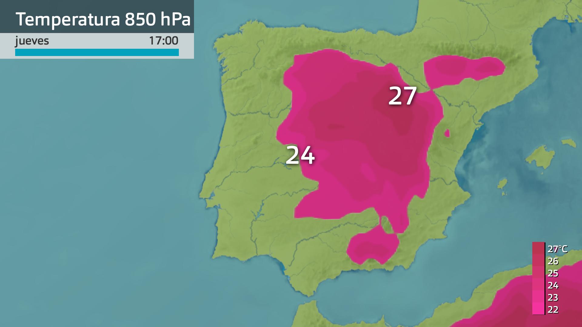 Temperatura a 850 hPa (1500 metros de altura)