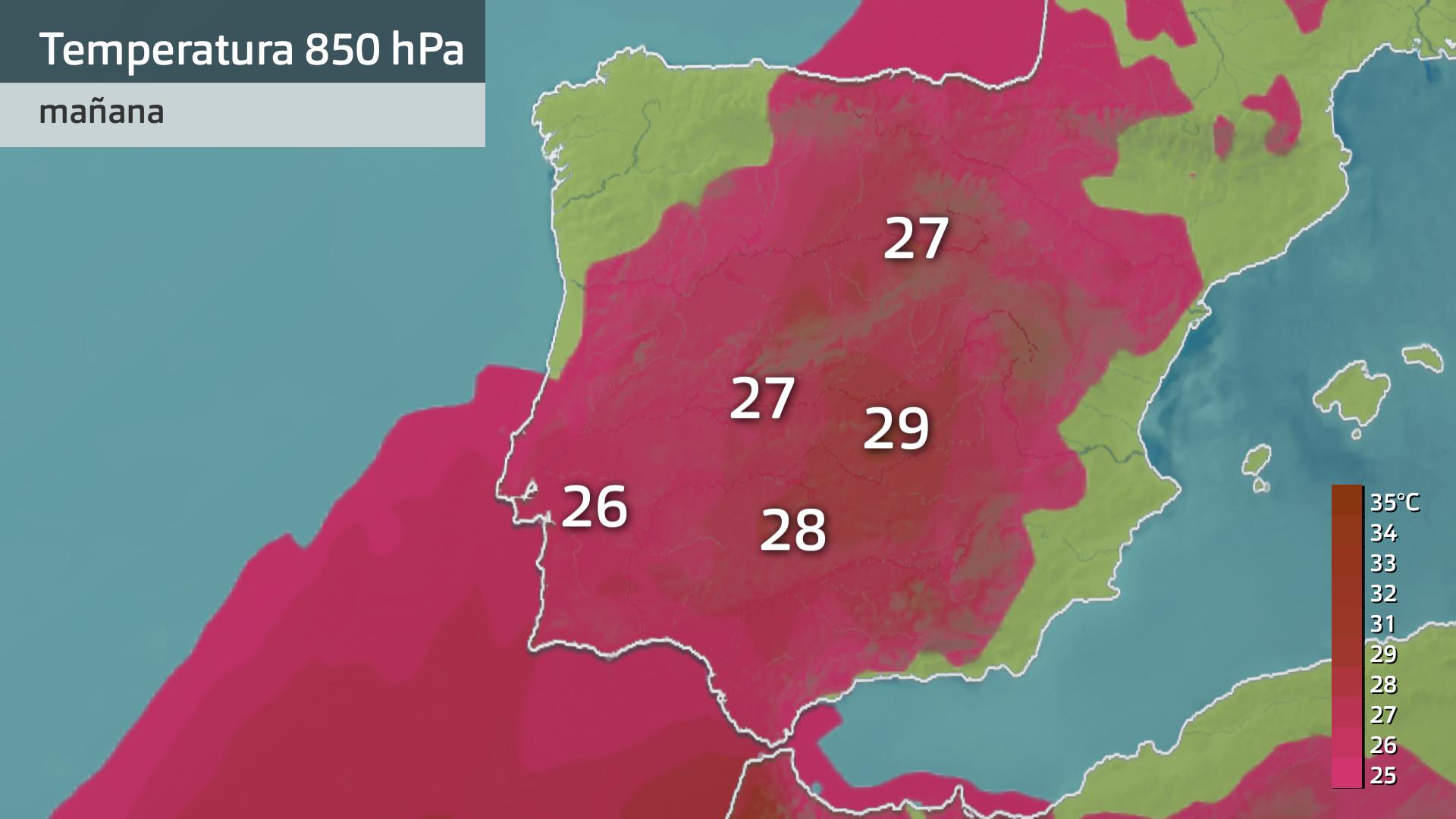 Temperatura a 850 hPa (1500 metros de altura)