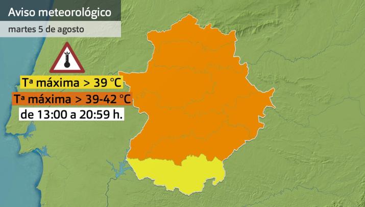 Mapa de avisos meteorológicos 5 de agosto
