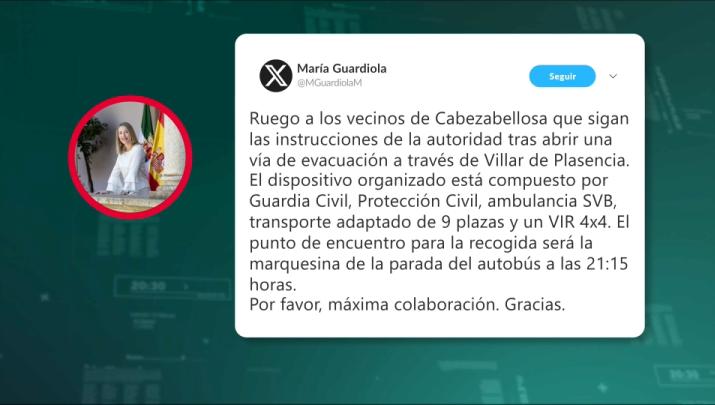 URGENTE: Evacuación en Cabezabellosa: se habilita salida segura por Villar de Plasencia