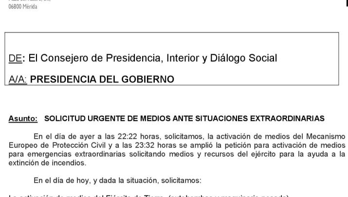 Carta enviada por Bautista al Gobierno