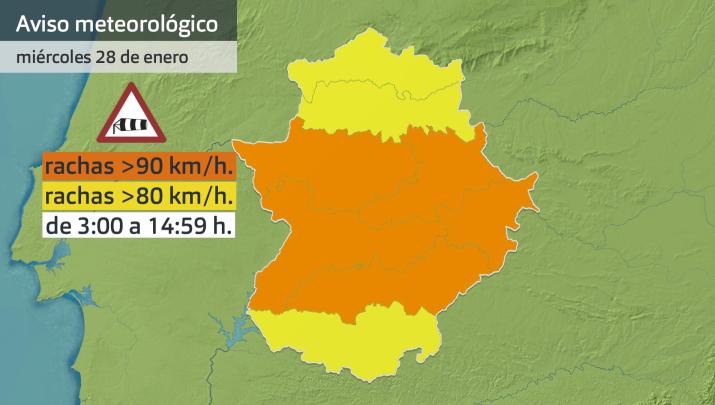 Mapa de avisos del miércoles 