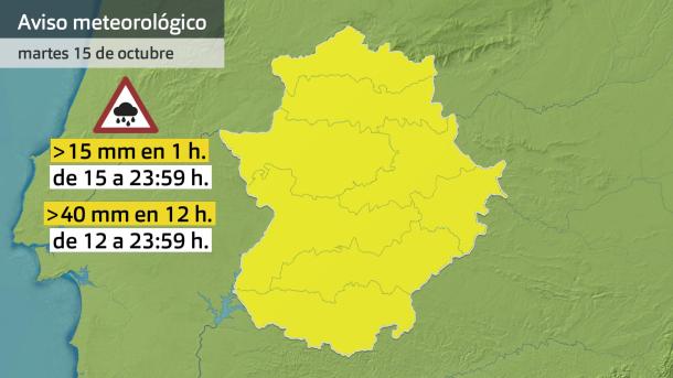 Mapa de avisos meteorológicos para el martes 15 de octubre