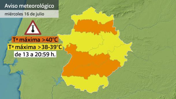 Mapa de avisos para el miércoles 16 de julio