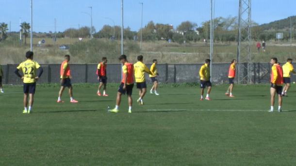 Último entrenamiento del Mérida antes de enfrentarse al Real Madrid Castilla.