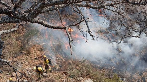 Bomberos trabajando en la extinción del incendio forestal de Losar de la Vera