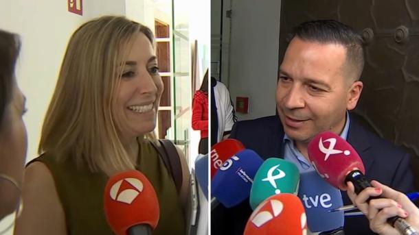 María Guardiola y Óscar Fernández atienden a los medios de comunicación después de las reuniones del viernes 10 de abril de 2026
