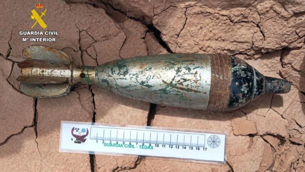 La Guardia Civil desactiva una granada de mortero de la Guerra Civil