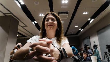 La exmilitante socialista Leire Díez durante una rueda de prensa