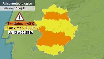 Mapa de avisos para el miércoles 16 de julio