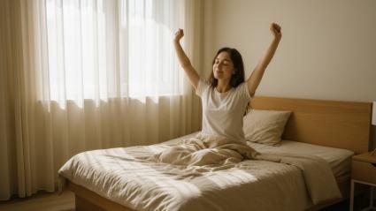 Mujer se despierta tras un reparador sueño