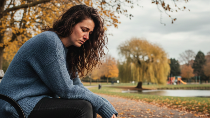 Mujer joven triste en un parque