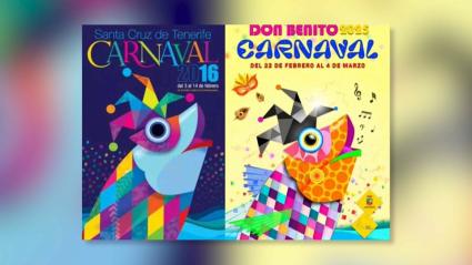 Cartel del Carnaval de Don Benito de 2025 y cartel del Carnaval de Santa Cruz de Tenerife de 2016