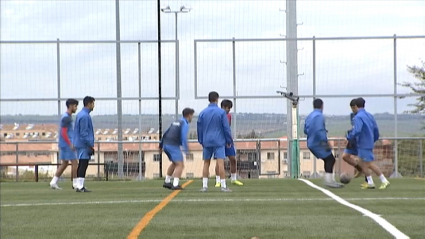 Los jugadores del Diocesano durante el entrenamiento de esta mañana