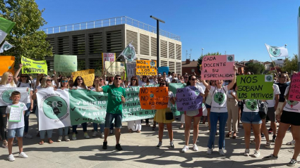 Profesores de Primaria protestando ante la consejería de Educación