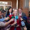 La presidenta de la Junta, María Guardiola, en declaraciones a los medios en Badajoz