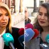 Piedad Álvarez, portavoz del PSOE de Extremadura, e Irene de Miguel, portavoz de Unidas por Extremadura, atienden a los medios de comunicación