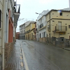 Calle vacía de Cañamero en el primer día de aislamiento.